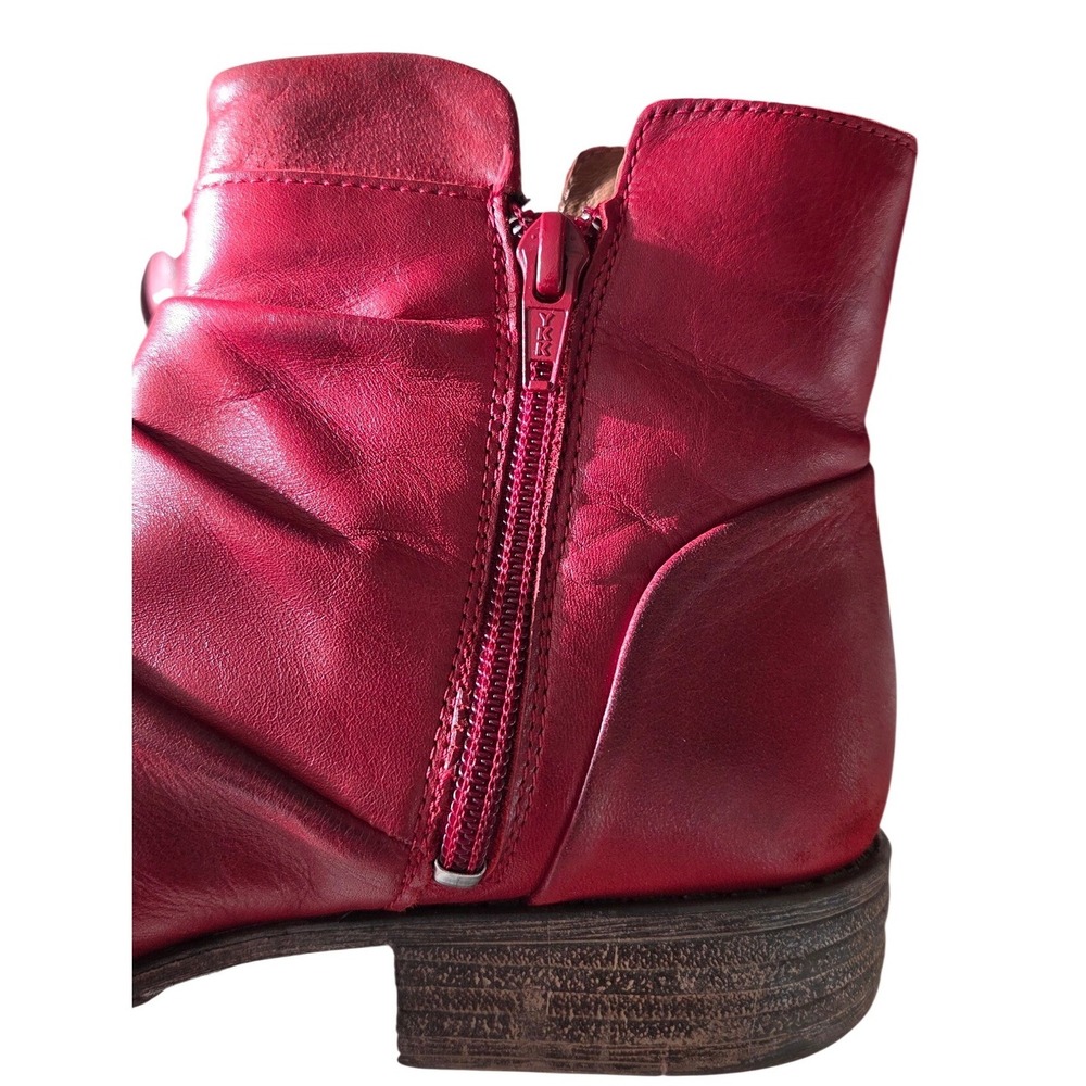 Miz Mooz Lucy Red Leather Ruched Ankle Boots Dual Zip Portugal Womens 38 US 8+ - Picture 12 of 13